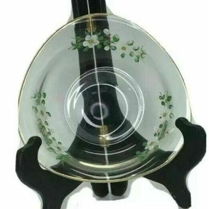 Decorative Glass Bowl Clear Painted Flowers Floral Gold Rim Trim